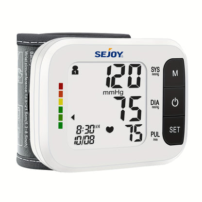 Sejoy Automatic Digital Blood Pressure Monitor for Home Use - Wrist BP Machine with Large LCD Display, Portable & Accurate BP Device, Wrist Strap & Batteries Included, -Compliant for Management & Travel