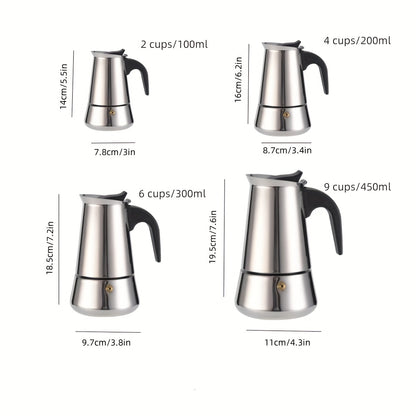 Classic Moka Pot Espresso Maker in Stainless Steel, Manual Coffee Brewer for Two Servings, Sturdy Design for Strong Coffee And Lattes, No Electricity Required
