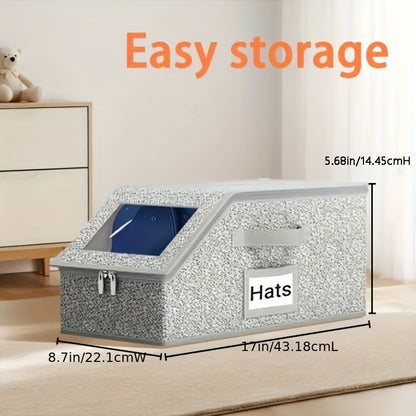 2 Baseball Cap Storage Boxes - Hat Organizer For Baseball Caps, Large Capacity Foldable, Stackable, Zippered Dustproof Multi-Purpose Closet Organizer, Suitable For Hats, Clothes, Durable Fabric Material