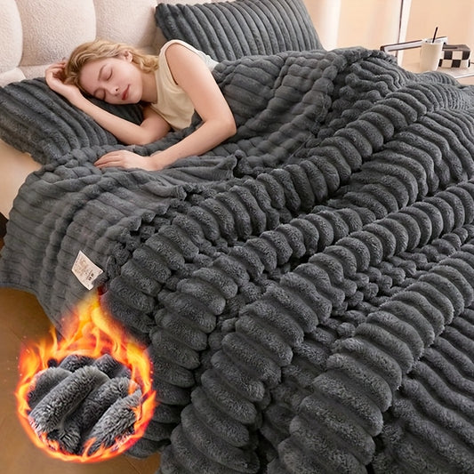 Reversible Faux Rabbit Hair Blanket – Thickened Soft Thermal Throw for Bed, Nap, Office & Camping, All Season, 4 Colors, 5 Sizes
