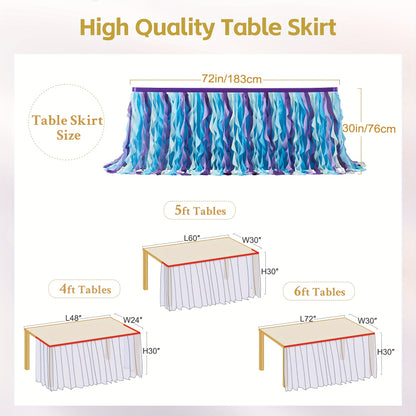 6ft Polyester Willow Table Skirt for Rectangle Round Tables, Ruffle Curly Lace Ballet Tablecloth, Princess Girls Birthday Party Cake Tutu Table Skirt Table Decorations, Christmas Halloween Decoration, Table Skirts for Party Tables, Festive Table Cover, Ev