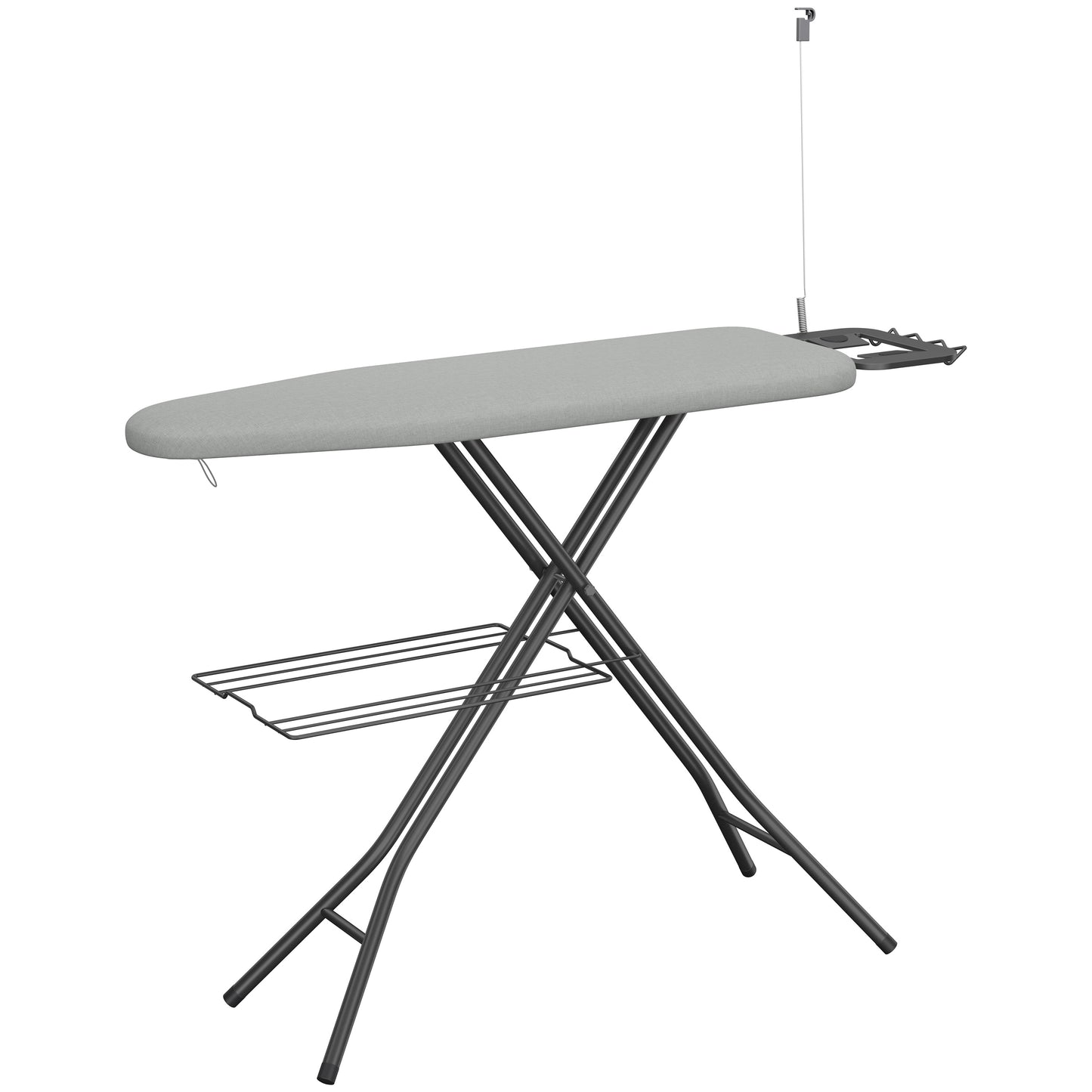 Costoffs Full Size Ironing Board with Clothes Rack Foldable & Height-adjustable Iron Table with Cord Holder/4 Legs/4-layer Pad for Laundry/Living Room/Dormitory, Beige/Gray