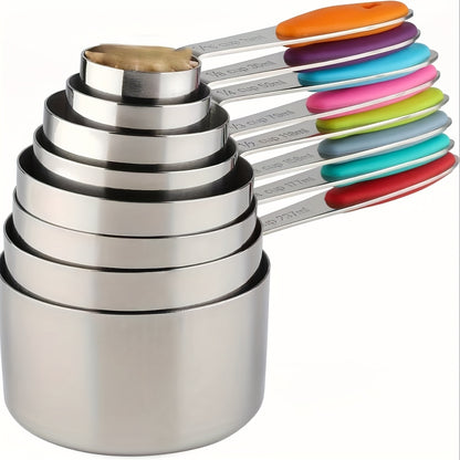 8pcs Measuring Cup/17pcs Measuring Cup Measuring Spoon, Stainless Steel Measuring Spoon, Stackable Measuring Cup Set With Soft Handle, Used To Measure Wet And Dry Ingredients, Kitchen Supplies, Baking Supplies Kitchen Accessories