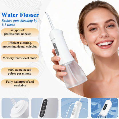 Water Flosser Cordless Oral Irrigator - Rechargeable Electric Dental Cleaner with 6 Nozzles, Precise Pressure Control, Plaque & Tartar Removal, USB Powered, Portable for Home & Travel