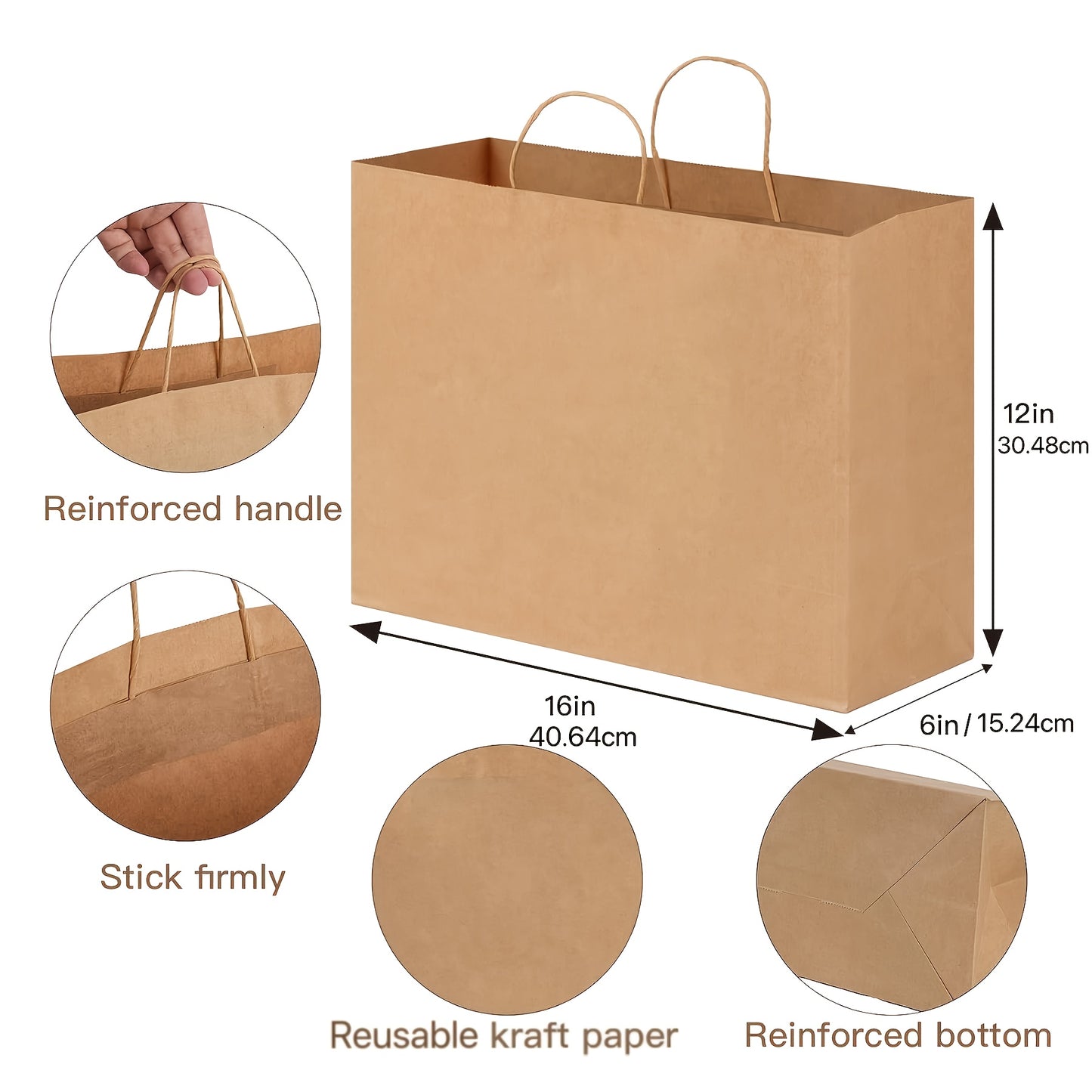 Shopping Bags with Handles 49pcs | 16x6x12 Inch Large Retail Gift Bags Bulk | Clothing Boutique Bags for Birthday, Wedding, Mother's Day, Teacher's Day, Anniversary, Craft Exhibition | White, Brown, Black