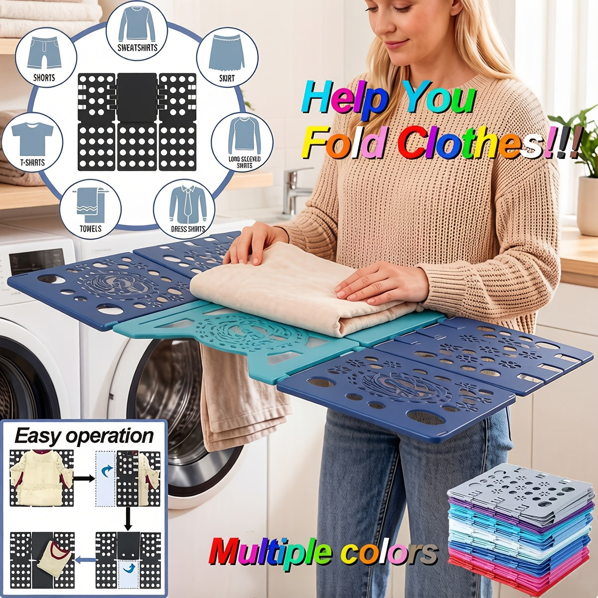 Folding Board-durable Plastic Laundry Folding Rack with Ergonomic Design and Alignment Guide, Fast and Simple Clothes Folding, Multi-color Optional, Laundry Accessories, Clothing Finishing, Functional Design and Efficient Design., Mounted Closet