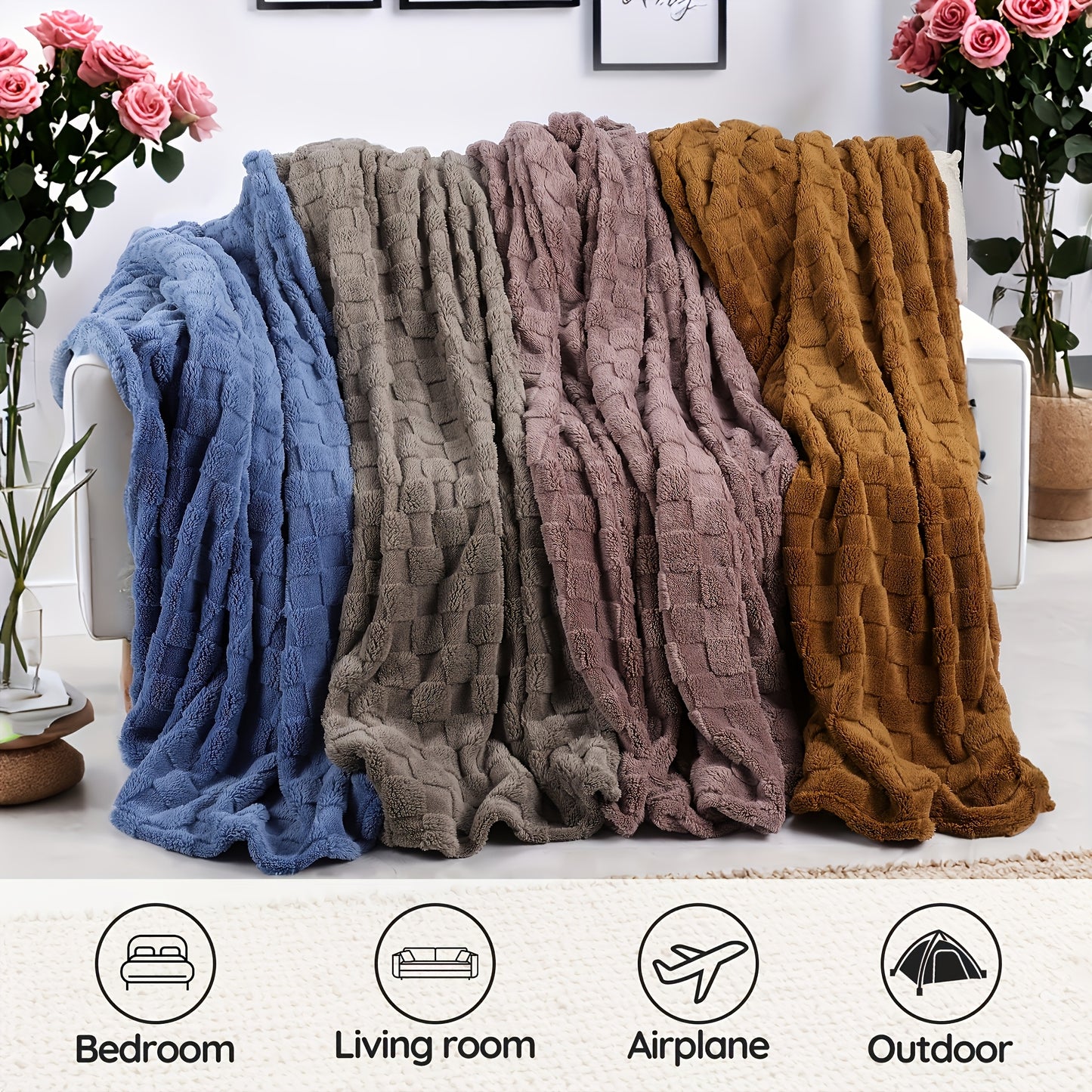 1pc Blanket Cozy Striped Flannel, Soft & Warm for Naps, Office, Camping, Sofa, Versatile Polyester Bed Cover, Machine Washable Soft Bed Cover, Single/Double Size Options, Perfect Christmas Gift