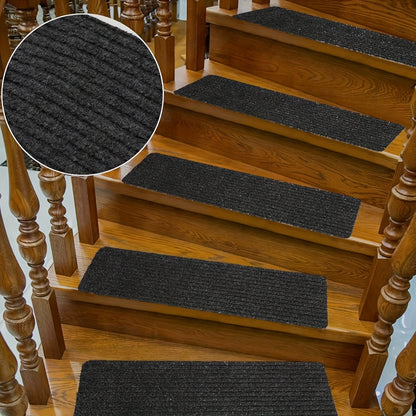 Non-Slip Stair Treads 15pcs 8"x30" Self-Adhesive Carpet Pads for Wooden Steps – Washable Polyester Indoor Stair Mats for Safety, Anti-Slip Step Covers in Multiple Colors