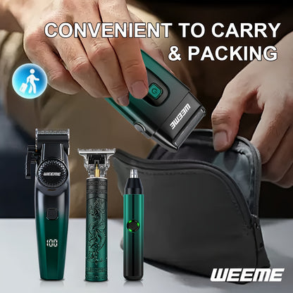 Hair Cutting Set 4pcs Professional - Electric Hair Clipper, Electric Shaver, T-Blade Trimmer & Nose Hair Trimmer, Gradient Green Gift Box, Precise Grooming Kit for Home Use & Gift