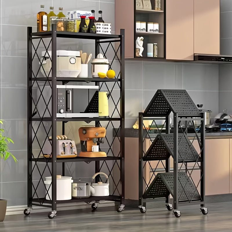 3/4/5 Layer Folding Storage Rack, No Installation, with Wheels, Can Move Freely, Suitable for Living Rooms, Kitchens, Garages, Study Rooms, Basement Storage Rooms, Practical Shelves, Multi-Tier Office Storage Rack Standing Shelf, Standing Shelf