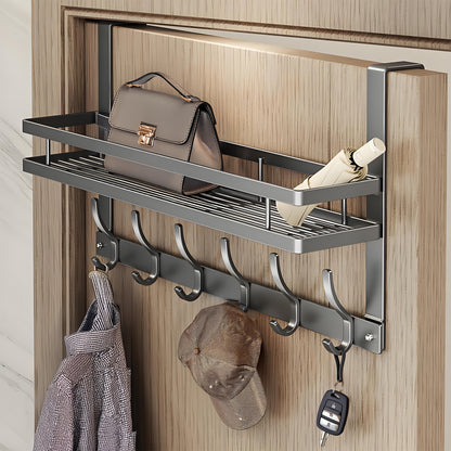 1pc Door Storage Rack with Hooks - Easy Install.Metal Construction.Multifunctional Metal Hook, Durable And Space-Saving for Bedroom, Bathroom, Or Entryway - Perfect for Clothes, Bags, Keys, And More.