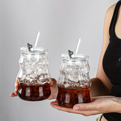 4pcs/6pcs Grinkwell Cloud Design Borosilicate Glass Coffee Cups with Straws, U-Shaped Insulated Tea Cups for Cold Drinks, Bpa-Free, Hand Wash solely, Perfect for Labor Day And Thanksgiving Gifts