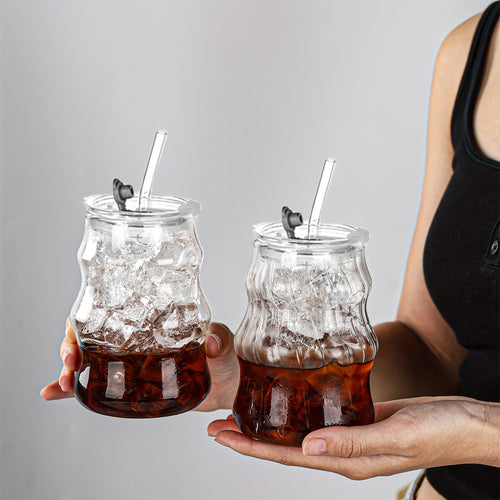 4pcs/6pcs Grinkwell Cloud Design Borosilicate Glass Coffee Cups with Straws, U-Shaped Insulated Tea Cups for Cold Drinks, Bpa-Free, Hand Wash solely, Perfect for Labor Day And Thanksgiving Gifts