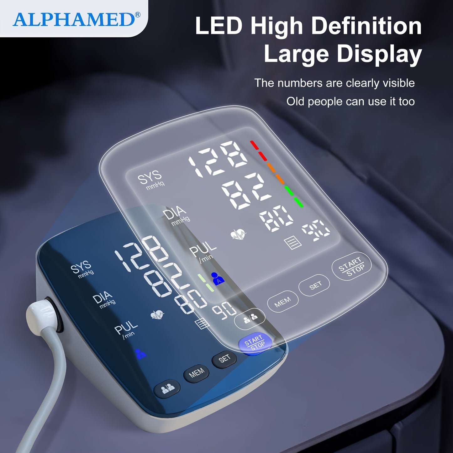 Upper Arm Blood Pressure Monitor – Automatic Digital BP Machine, Large LED Display, 2-User 198 Memory, Adjustable Cuff 8.7-17in, One-Touch, Type-C, Home Use