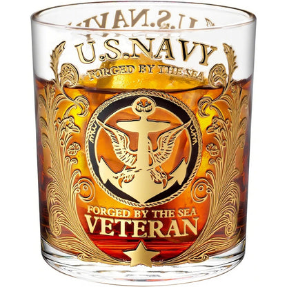 Veteran Tribute Whiskey Glass - 10oz Personalized Veteran Tribute Glass, Engraved US Navy, Patriotic Decorations Whiskey Glasses, Military Veteran Gift for Dad, Military Vet, Anniversary