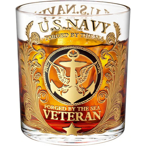 Veteran Tribute Whiskey Glass - 10oz Personalized Veteran Tribute Glass, Engraved US Navy, Patriotic Decorations Whiskey Glasses, Military Veteran Gift for Dad, Military Vet, Anniversary