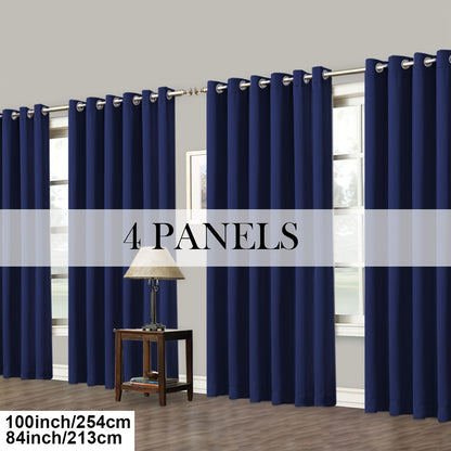 4 Panels Blackout Curtains Grommet Room Darkening Sun Blocked Curtains for Living Room, Bedroom, Set of 4 Panels