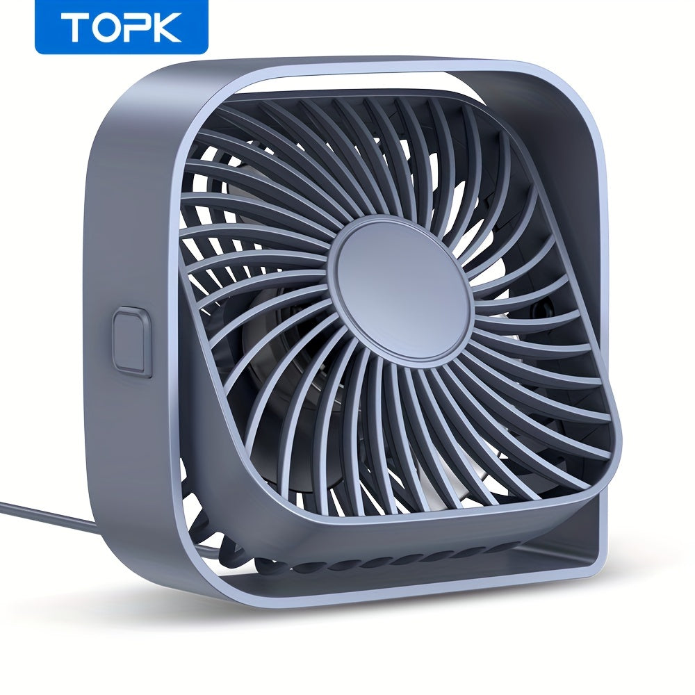 USB Desk Fan Portable, Small Personal Fan 3 Speed Settings 360° Rotation Silent Operation, Compact Lightweight USB Powered Cooling Fan for Home Office Dorm Bedroom Travel, Grey Blue Pink White
