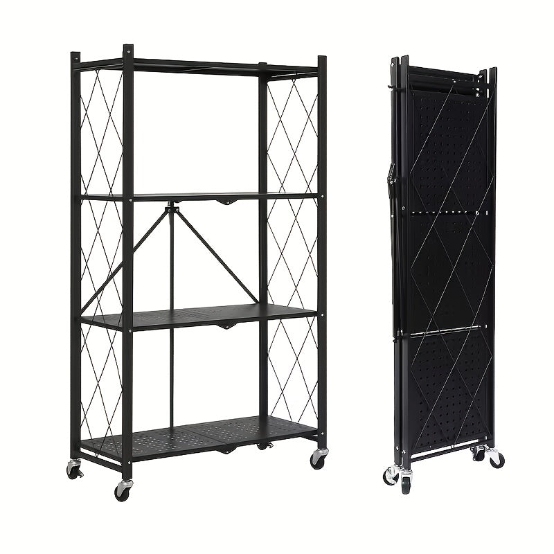 3/4/5 Layer Folding Storage Rack, No Installation, with Wheels, Can Move Freely, Suitable for Living Rooms, Kitchens, Garages, Study Rooms, Basement Storage Rooms, Practical Shelves, Multi-Tier Office Storage Rack Standing Shelf, Standing Shelf