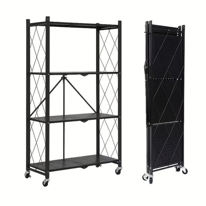 3/4/5 Layer Folding Storage Rack, No Installation, with Wheels, Can Move Freely, Suitable for Living Rooms, Kitchens, Garages, Study Rooms, Basement Storage Rooms, Practical Shelves, Multi-Tier Office Storage Rack Standing Shelf, Standing Shelf