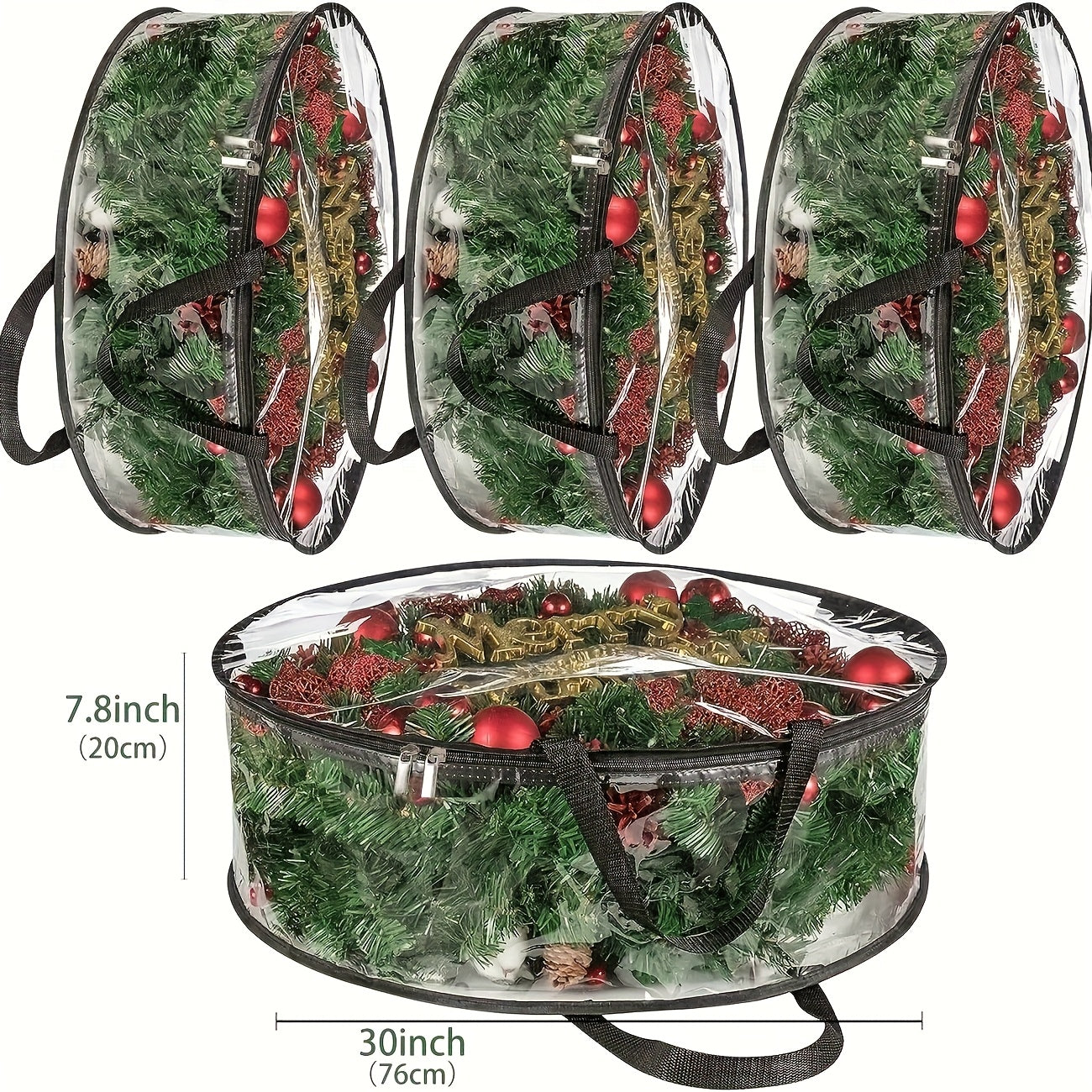 2/4pcs 24-30 Inch Transparent Wreath Storage Bags - Heavy-Duty PVC Garland Protectors with Handles for Seasonal Christmas Wreaths Storage, Organization, And Protection, Ideal for Winter Christmas Party Gift Supplies And Organizer Needs