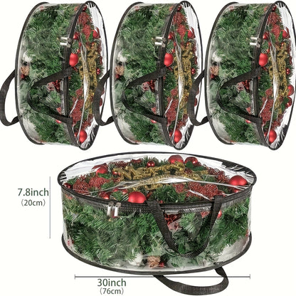 2/4pcs 24-30 Inch Transparent Wreath Storage Bags - Heavy-Duty PVC Garland Protectors with Handles for Seasonal Christmas Wreaths Storage, Organization, And Protection, Ideal for Winter Christmas Party Gift Supplies And Organizer Needs