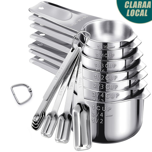 Minteem 13/20pcs Stainless Steel Measuring Cup And Spoon Set, Including 7 Measuring Cups, 12 Measuring Spoons, And A Leveler, Used for Cooking And Baking Dishwasher Kitchen Measuring Cups