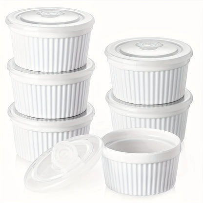 6pcs, Souffle Baking Bowls with Lids, Baking Bowls for Baking, 8oz Creme Brulee Baking Bowls, Porcelain Souffle Baking Bowls, Custard Cups for Baking, Small Bowls for Pudding, Dip Sauces, Charcuterie And Desserts. Bakeware. Kitchenware, White
