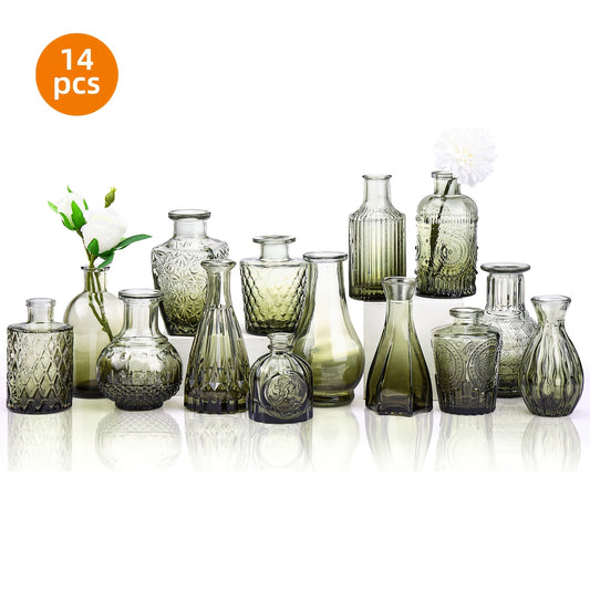 TOMNK 14/18/36pcs Flower Bud Vases, Vintage Transparent Glass Vases, Graguated Colours, Small Vases, Central Piece For Home Dining Table Decoration, Rural Wedding Decoration, Summer Wedding Season, Multiple Sizes, For Halloween And Christmas