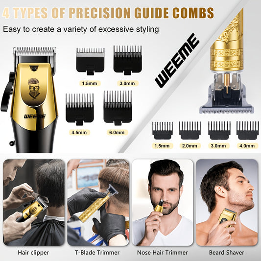 Beard Trimmer Set for Men - USB Rechargeable Hair Clipper & Grooming Kit with Battery Indicator, Comb Attachments, Epilator & Trimmer, 2/3/4 Piece Set for Travel Home Use, Father's Day Gift