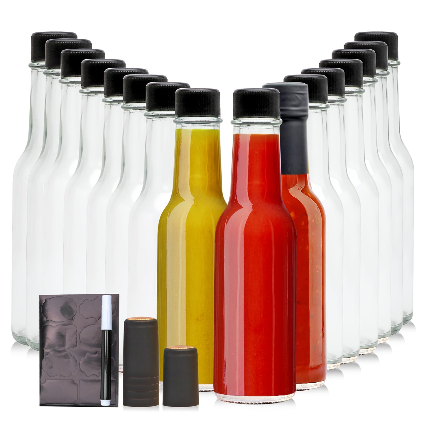 12/16/24/36pcs with Lid 5oz Hot Sauce Bottle, Blueberry Sauce, Sealed Inner Cover, Salad Dressing Bottle, Tomato Sauce Bottle, Fruit Vinegar Bottle, for Kitchen Organizers And Storage.Local Warehous