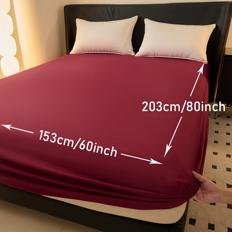 1pc Waterproof Fitted Sheet - Soft, Comfortable, Breathable Solid Color Mattress Cover, Ideal For Bedroom, Guest Room, Machine Washable Polyester Fabric, Breathable Liner, No Print Design, Dorm Room Essentials | Modern Aesthetic | Smooth Texture