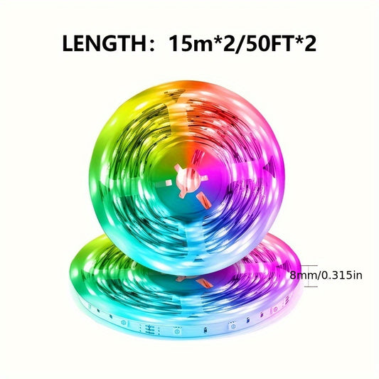 Color Changing LED Strip Lights 100FT with App Control & 44-Key Remote, 24V RGB Music Sync, Adjustable Brightness, Bedroom Kitchen Living Room Home Christmas Party Decoration with 24V Adapter Included