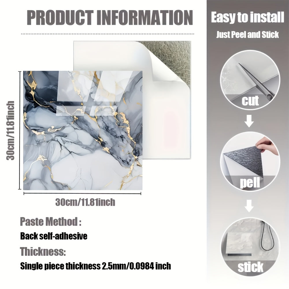 50/100pcs Stick Shower Tiles, Waterproof PVC Wall Panels, Marble Wall Tiles Self Adhesive Vinyl Backdrop for Bathroom, Kitchen, Living Room, Easy Peel & Stick, Ideal for TV Backdrop, Bathroom Wallpaper, Modern Wall Decor, Easy Installation