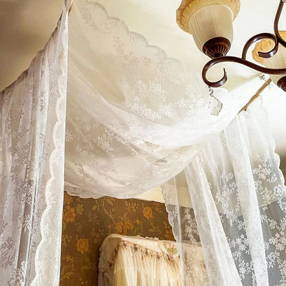 Lace Bed Canopy Mosquito Net – Bohemian Romantic Sheer Bed Curtain for Bedroom, Hotel & Morocco Style Decor | Elegant White Princess Bed Drape for Twin, Full, Queen & King | 57x236 Inch