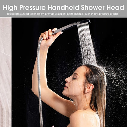 High Pressure Rainfall 12 Inch Shower Head/Handheld Showerhead Combo/ 12 Inch Adjustable Shower Extension Arm, 4-Spray, 78-inch Hose, Adhesive Showerhead Holder, Chrome,for Shower Use Only