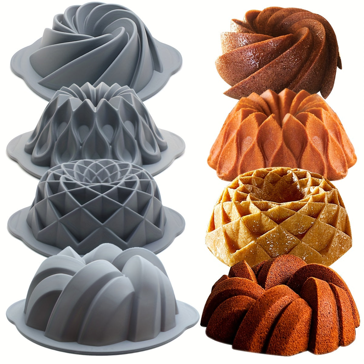 9 Pack Premium Silicone Cake Pans - Non-Stick, Fluted, And Versatile Molds For Baking Cakes, Brownies, Flan, Meatloaf, And More - Crown, Nest, Spiral, And Braided Shapes For Easy Release And Perfect Results