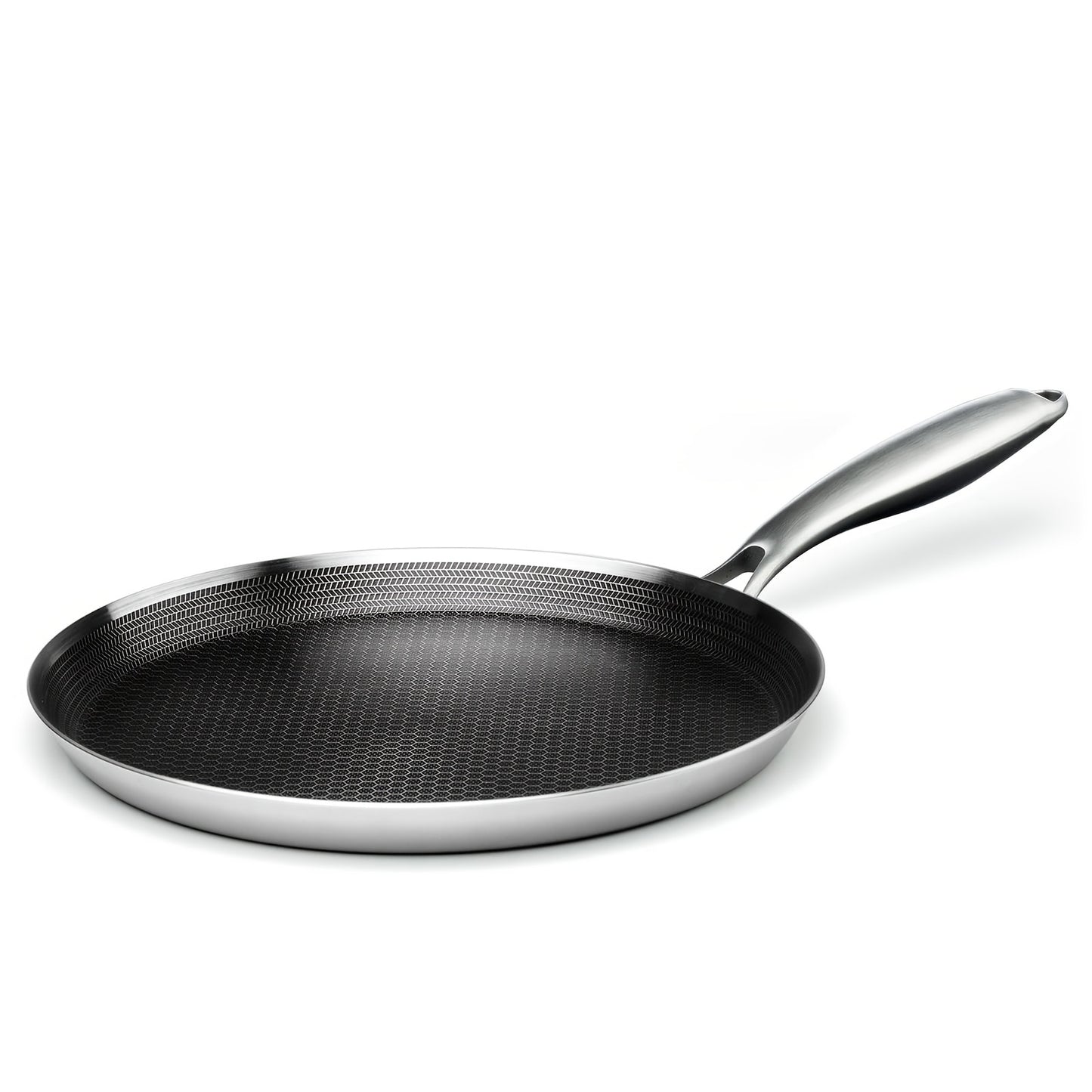 11-Inch Non-Stick Crepe Pan Made of Stainless Steel, Featuring a Honeycomb Coating for Pancakes, Perfect for Making Flat Tortillas, Compatible with Induction Cooktops, Free from PFOA, Ideal for Home Cooking, Outdoor Camping, And Barbecues