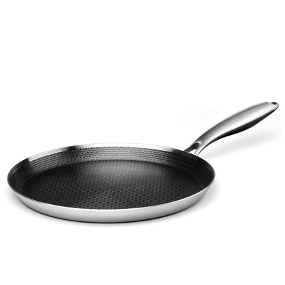 11-Inch Non-Stick Crepe Pan Made of Stainless Steel, Featuring a Honeycomb Coating for Pancakes, Perfect for Making Flat Tortillas, Compatible with Induction Cooktops, Free from PFOA, Ideal for Home Cooking, Outdoor Camping, And Barbecues