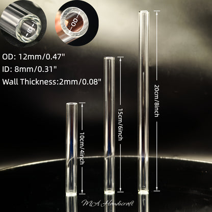 3.94inch/5.91inch/7.87inch Reusable Clear Borosilicate Glass Tube Straws - High-Temp Resistant (150°C), Dishwasher Safe, 12mm OD 2mm Thick Heat-Resistant Glass Straws for Hot/Cold Drinks, Coffee, Tea, Smoothies, Juice - Elegant Minimalist Design