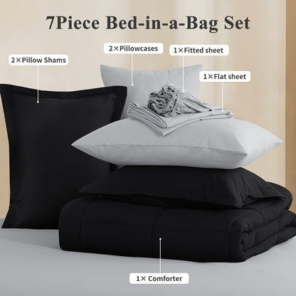 7pcs Comforter Set-Luxury Soft Fluffy Bedding With 1 Comforter, 1 Fitted Sheet, 1 Flat Sheet, And 4 Pillowcases & Pillow Cover-All Season Quilte Set Queen, Hypoallergenic, Breathable, Easy Care, Valentine'S Day Bed In A Bag, Gifts For Her