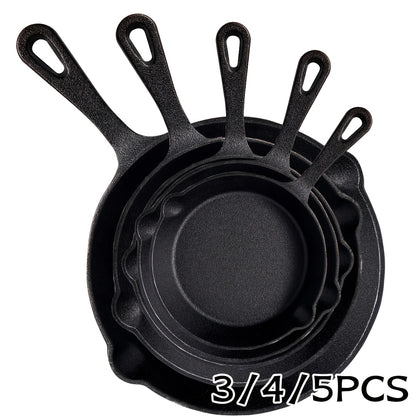 Cast Iron Skillet, Cast Iron Frying Pan Uncoated Set, Frying Pan with Drip Spout, Heavy Duty Pan Cookware, Household Pans, Kitchen Accessories, Home Cooking, Suitable for Frying, Stir-Frying, Cooking, Baking