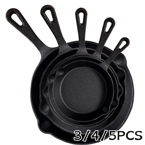 Cast Iron Skillet, Cast Iron Frying Pan Uncoated Set, Frying Pan with Drip Spout, Heavy Duty Pan Cookware, Household Pans, Kitchen Accessories, Home Cooking, Suitable for Frying, Stir-Frying, Cooking, Baking