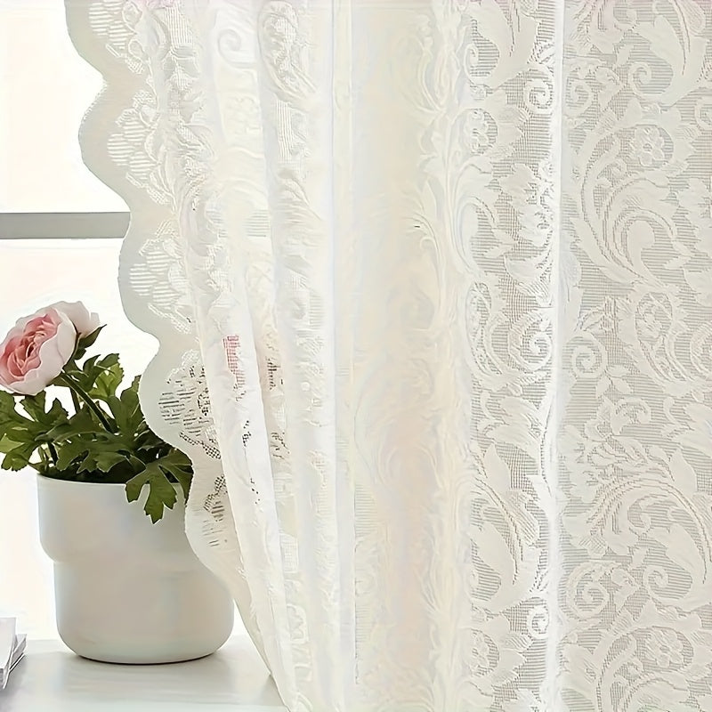 1pc Elegant White Phoenix Tail Sheer Curtain - Rod Pocket Design for Living Room, Kitchen, Bathroom | Machine Washable Floral Lace with Eyelet Detailing | Perfect for Home Decor And Holidays