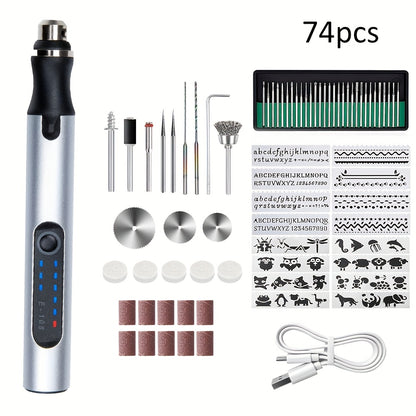 58pcs/74pcs/83pcs Mini Drill Portable Handheld Micro Carving Pen, Wireless Rotating Tool, USB Charging, Used for Cutting, Carving, Drilling, Polishing, And Buffing