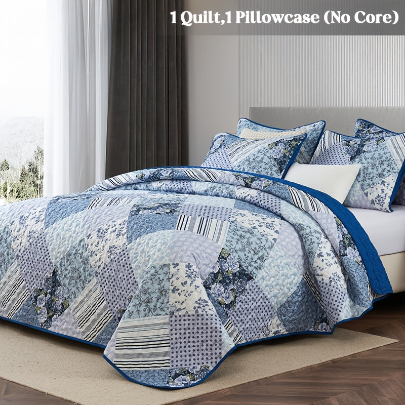 2/3pcs Quilt Set Queen King Twin Full Size Women Mother Valentine Day Gift, Lightweight Floral Patchwork Comforter Bedding Set, Quilted Bedspreads Bed Cover Boho Green Blue Pink Plaid, Soft Cozy Blanket Coverlet With Pillow Shams Spring Summer Autum