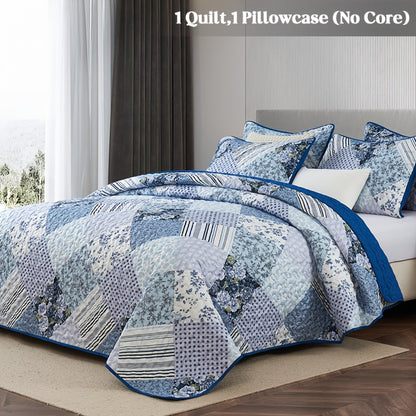 2/3pcs Quilt Set Queen King Twin Full Size Women Mother Valentine Day Gift, Lightweight Floral Patchwork Comforter Bedding Set, Quilted Bedspreads Bed Cover Boho Green Blue Pink Plaid, Soft Cozy Blanket Coverlet With Pillow Shams Spring Summer Autum