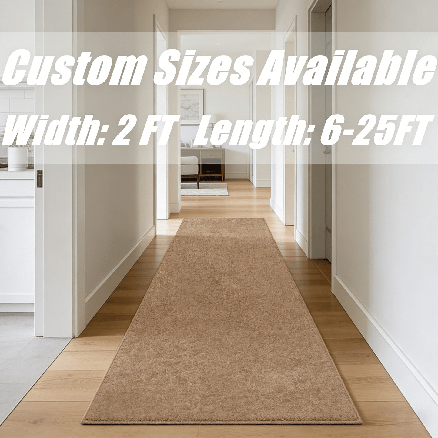 Runner Rug Non-Slip Rubber Backing Indoor Outdoor Hallway Kitchen Entryway Bedroom Carpet Runner Stain Resistant Low Pile Easy Clean Multiple Sizes 2FT Wide 8 Colors Grid Strip