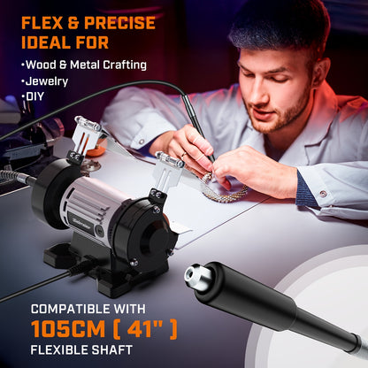 Bielmeier Bench Grinder 3", Rotary Tool with 110pcs Accessories, Bench Buffer Polisher with Long Flexible Shaft (105cm), Ideal for Wood, Jewelry, Metal, Plastic, Stone, Compact Design, Weight Only 3.97LB, Low Noise, Low Vibration, Easy to Use