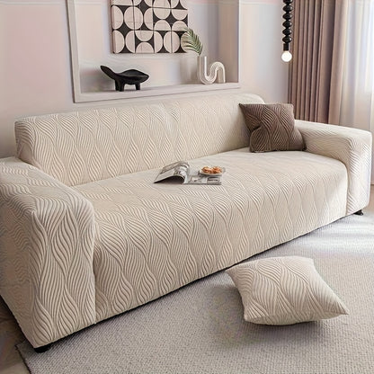 1pc Modern Jacquard Sofa Cover, Elastic Polar Fleece Artistic Style, Slip-Resistant And Durable, All-Season Furniture Protector for Living Room, Office, Bedroom Includes Matching Pillow Covers, Free Same Style Pillowcase: 1pc
